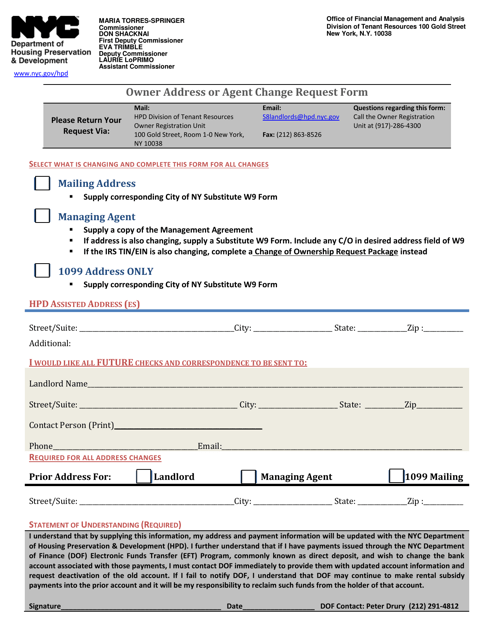 Owner Address or Agent Change Request Form - New York City