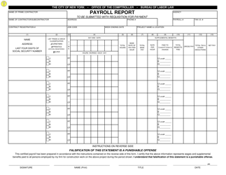 Document preview: Payroll Report Form - New York City