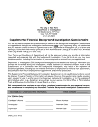 Form SFBIQ Supplemental Financial Background Investigation Questionnaire - New York City
