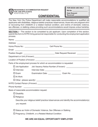 Form PD407-015 Reasonable Accommodation Request for Job Applicants - New York City