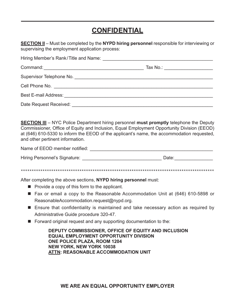 Form PD407-015 Reasonable Accommodation Request for Job Applicants - New York City, Page 4