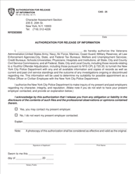 Form CAS-25 (PD407-159) &quot;Authorization for Release of Information&quot; - New York City