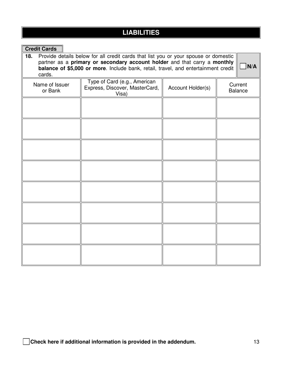 Form FBIQ Financial Background Investigation Questionnaire - New York City, Page 13