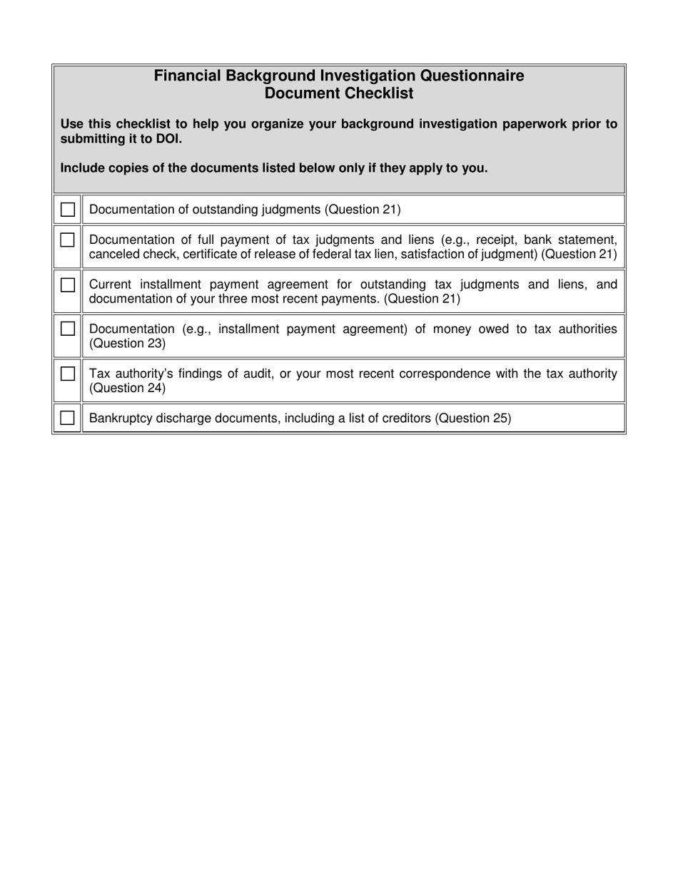 Form FBIQ Financial Background Investigation Questionnaire - New York City, Page 27