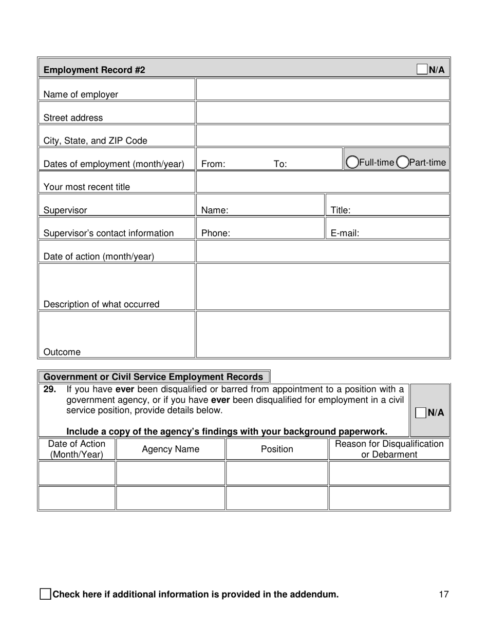 Supplemental Background Investigation Questionnaire - New York City, Page 17