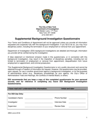 Supplemental Background Investigation Questionnaire - New York City