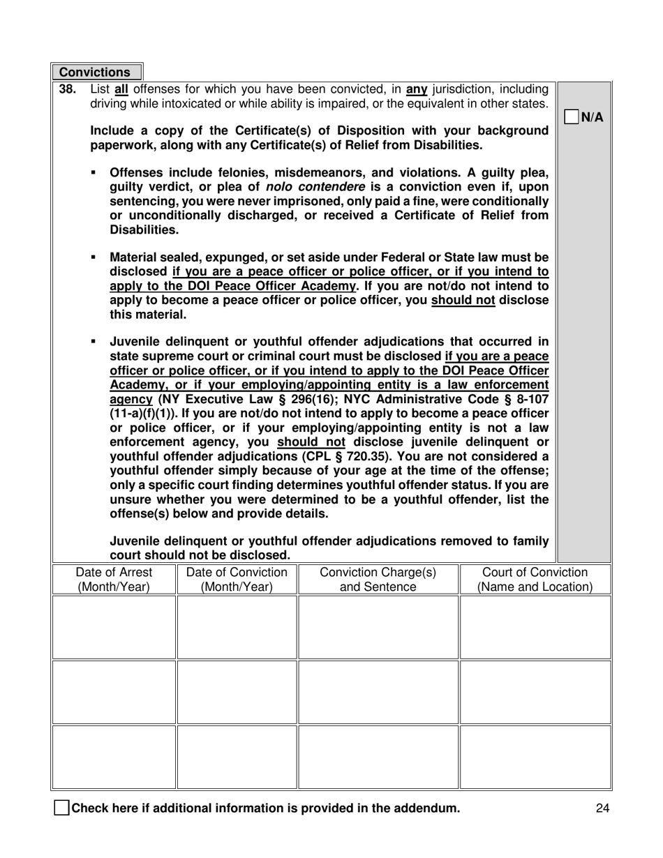 Supplemental Background Investigation Questionnaire - New York City, Page 24