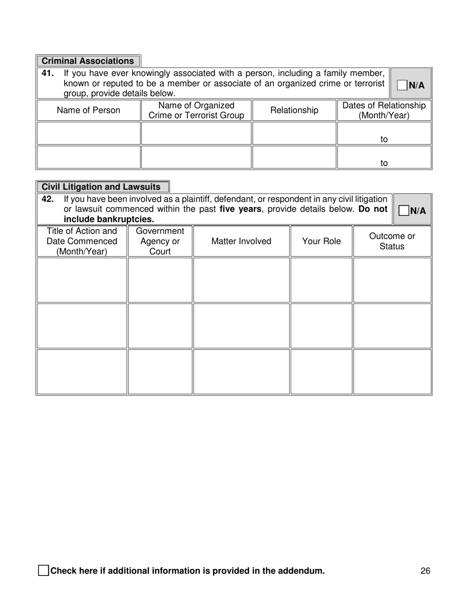Supplemental Background Investigation Questionnaire - New York City, Page 26