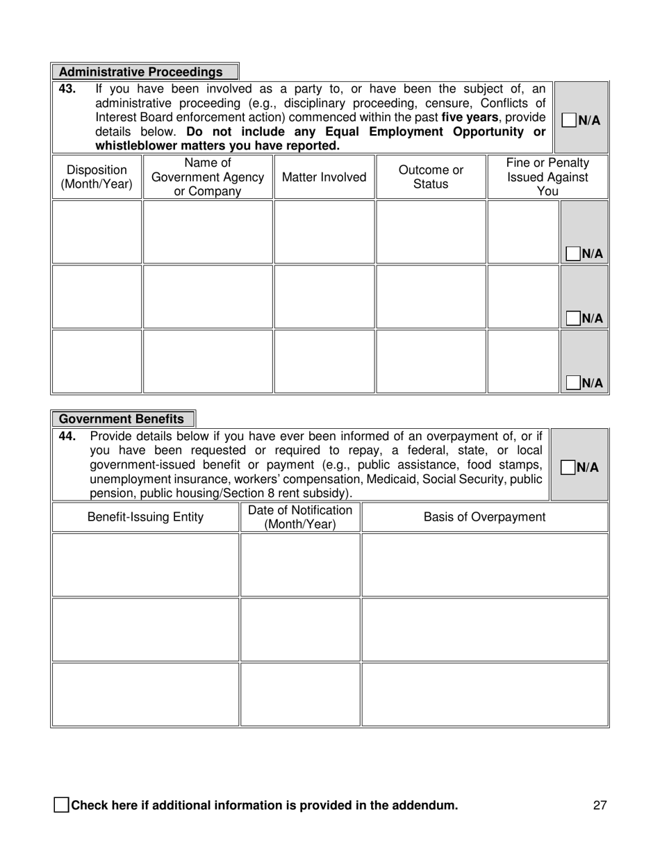 Supplemental Background Investigation Questionnaire - New York City, Page 27