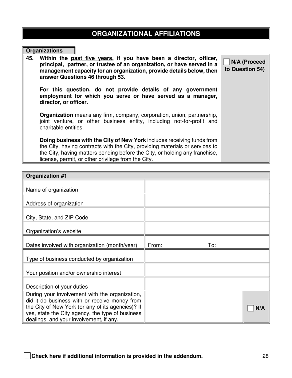 Supplemental Background Investigation Questionnaire - New York City, Page 28