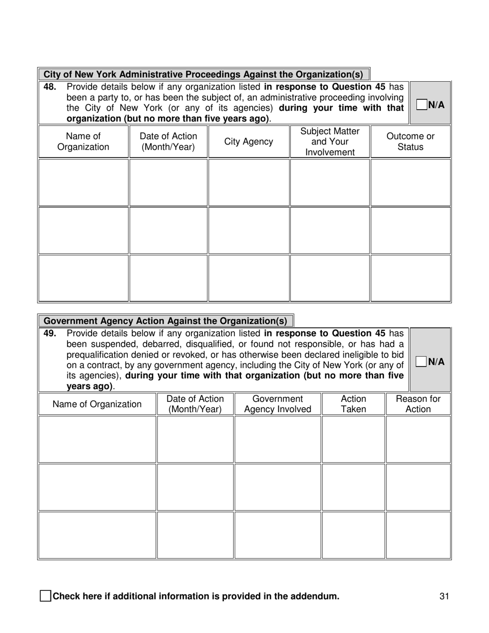 Supplemental Background Investigation Questionnaire - New York City, Page 31