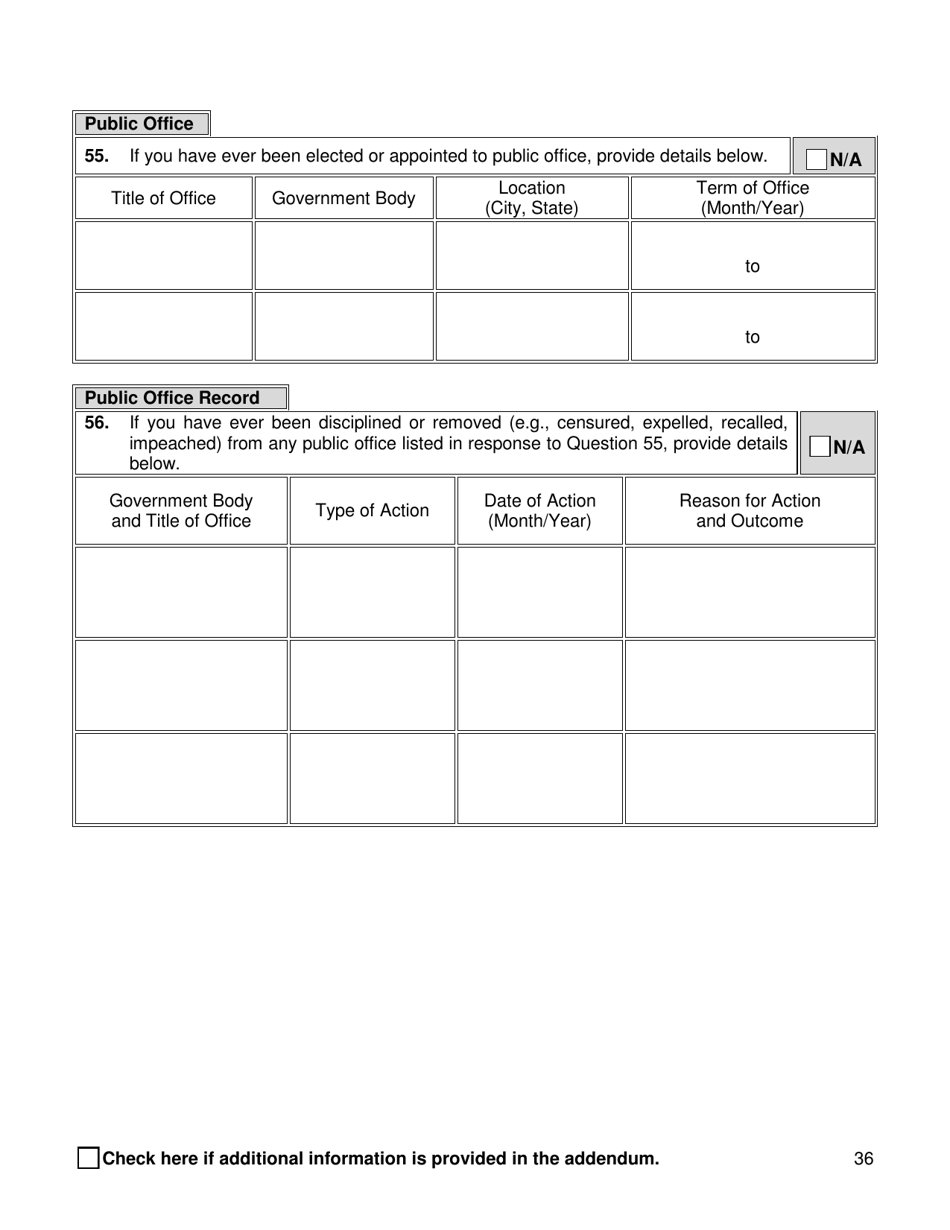 Supplemental Background Investigation Questionnaire - New York City, Page 36