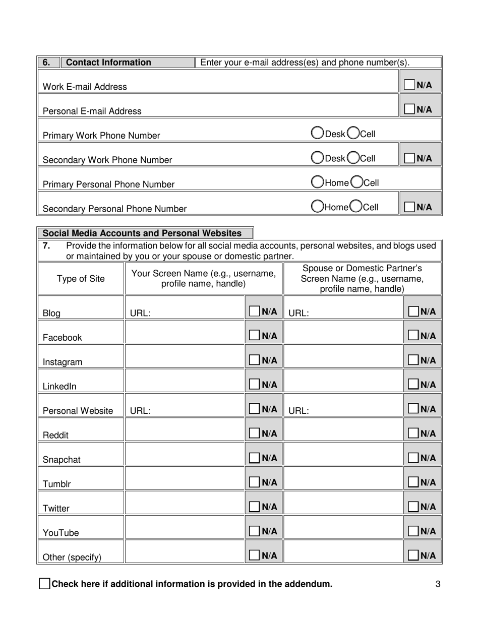 Supplemental Background Investigation Questionnaire - New York City, Page 3