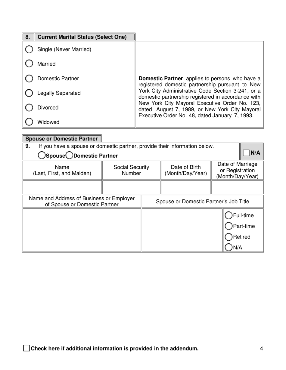 Supplemental Background Investigation Questionnaire - New York City, Page 4