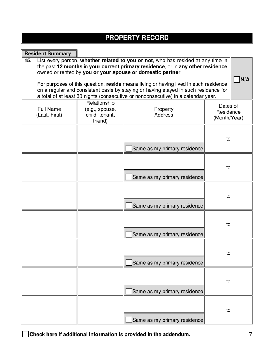 Supplemental Background Investigation Questionnaire - New York City, Page 7