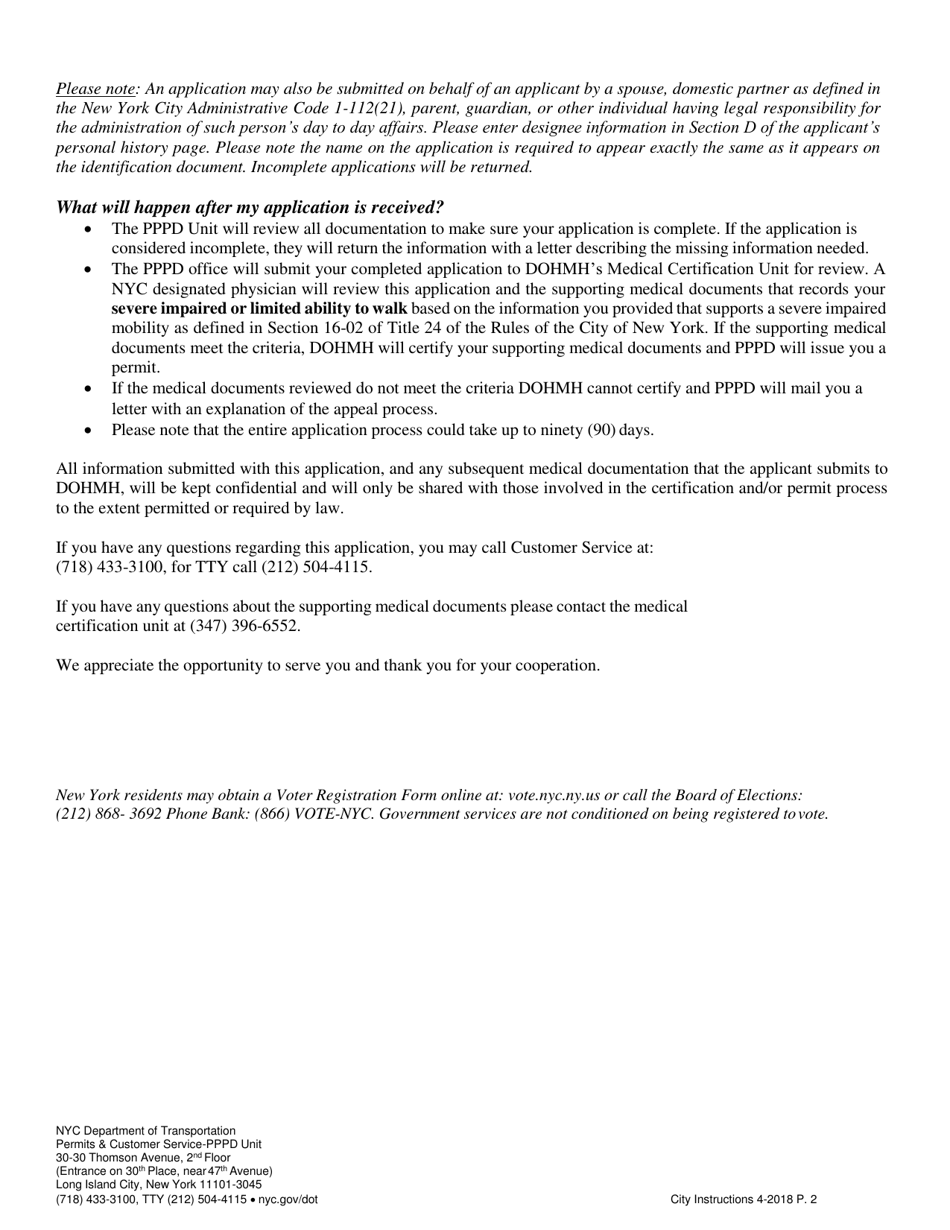 Application for a New York City Parking Permit for People With Disabilities - New York City, Page 2