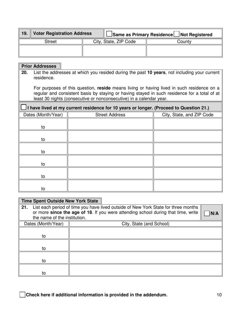 Background Investigation Questionnaire - New York City, Page 10
