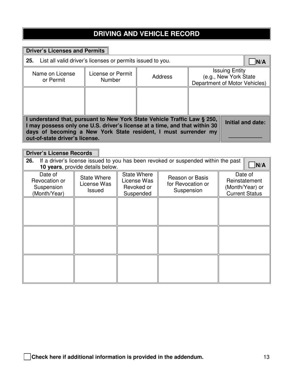 Background Investigation Questionnaire - New York City, Page 13