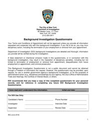 Background Investigation Questionnaire - New York City