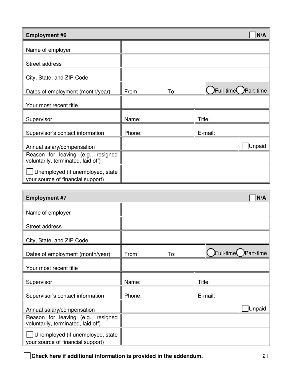 Background Investigation Questionnaire - New York City, Page 21