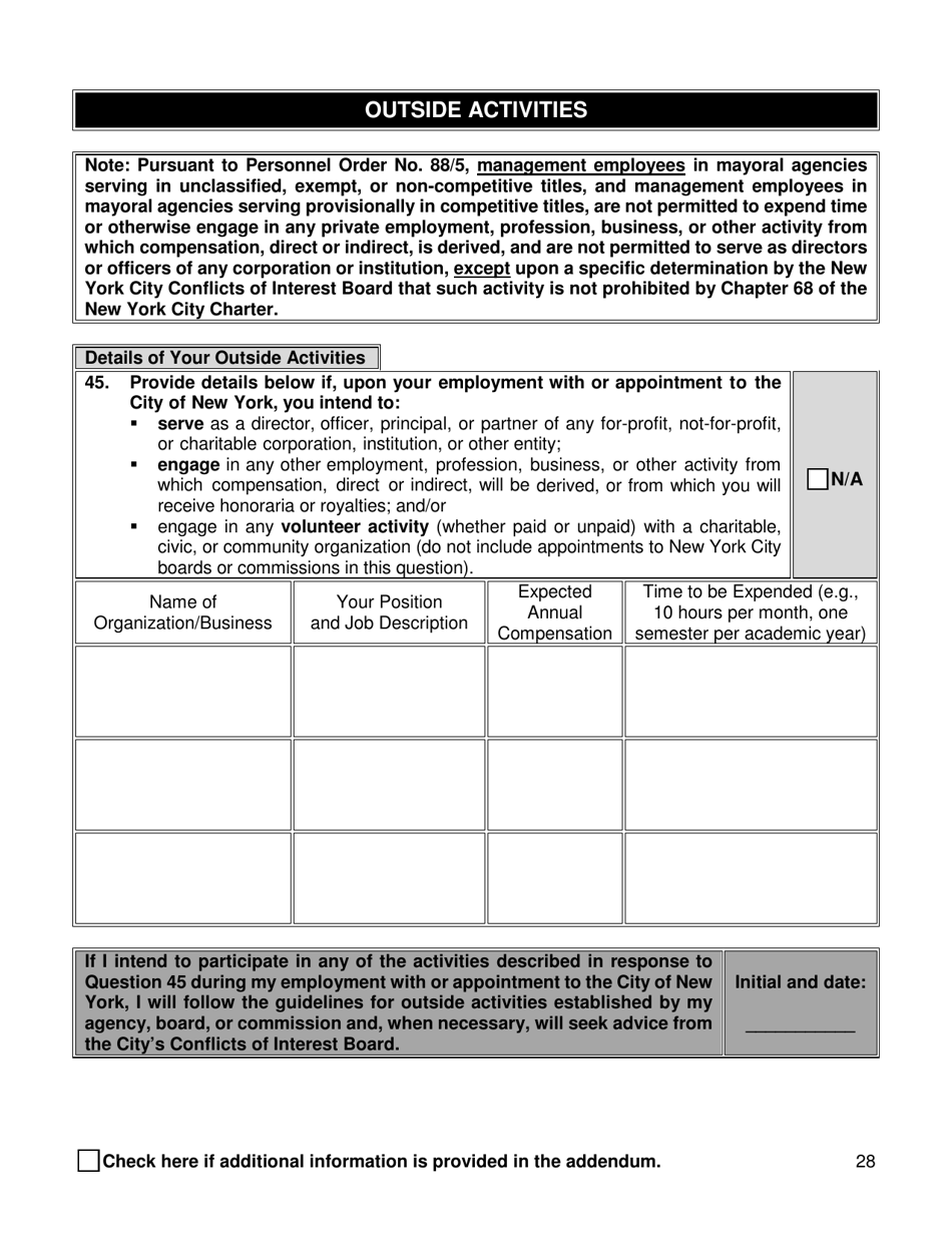 Background Investigation Questionnaire - New York City, Page 28