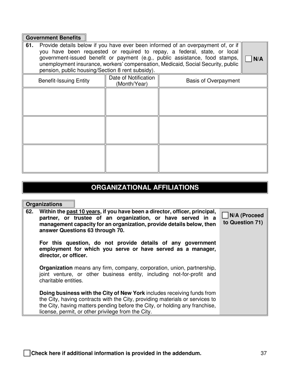 Background Investigation Questionnaire - New York City, Page 37