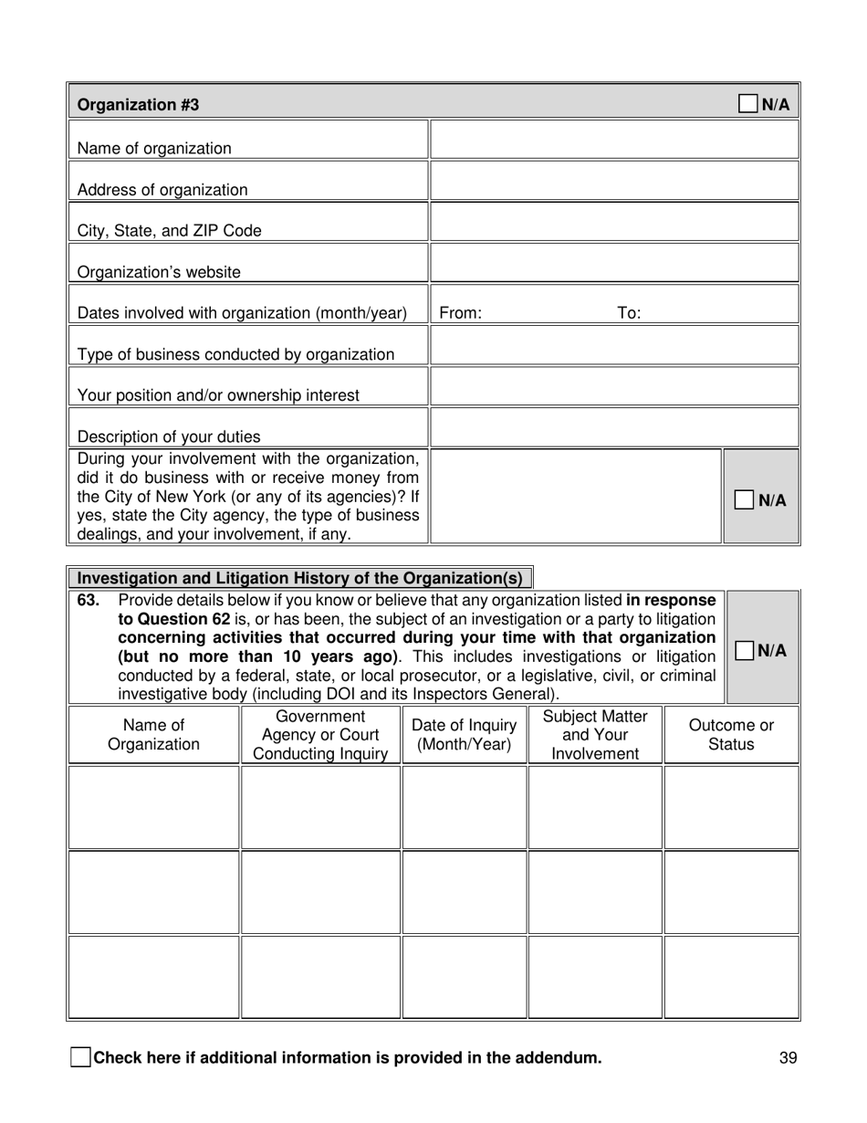 Background Investigation Questionnaire - New York City, Page 39