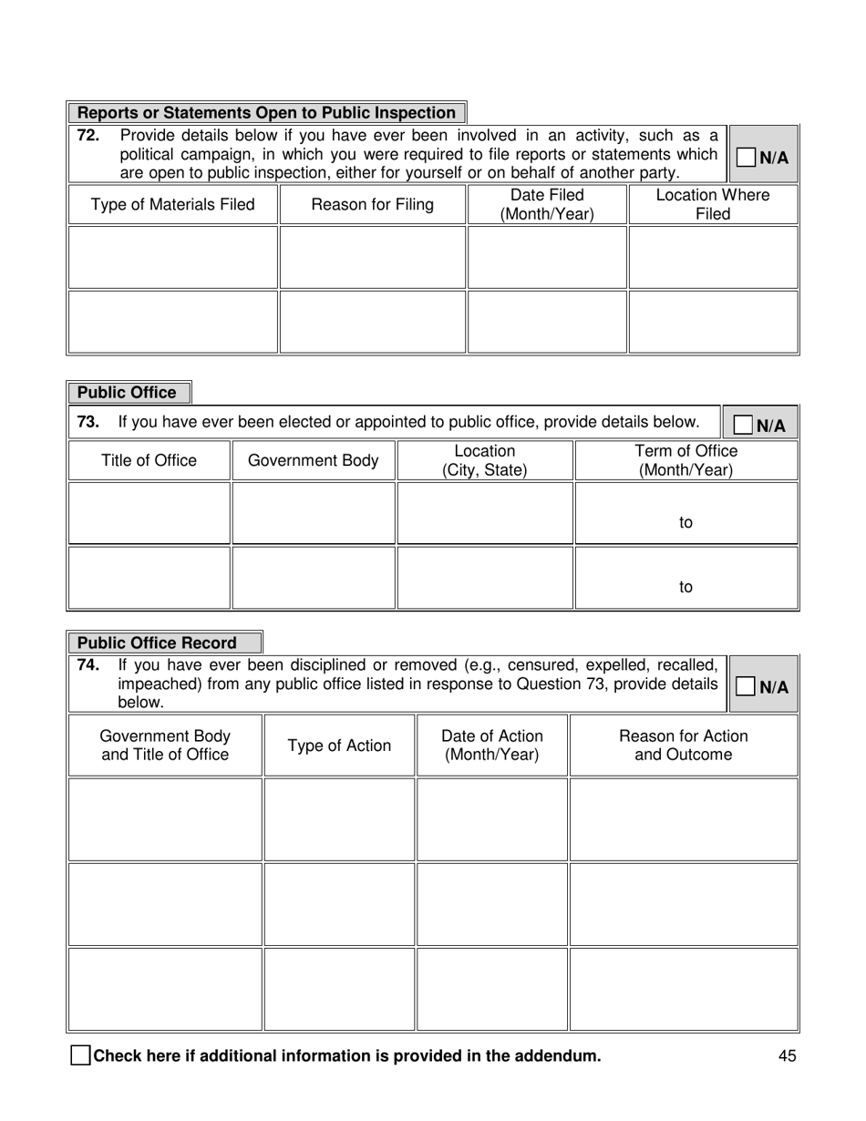 Background Investigation Questionnaire - New York City, Page 45