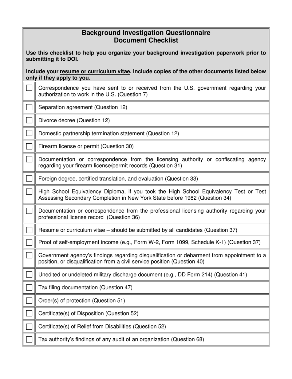 Background Investigation Questionnaire - New York City, Page 50