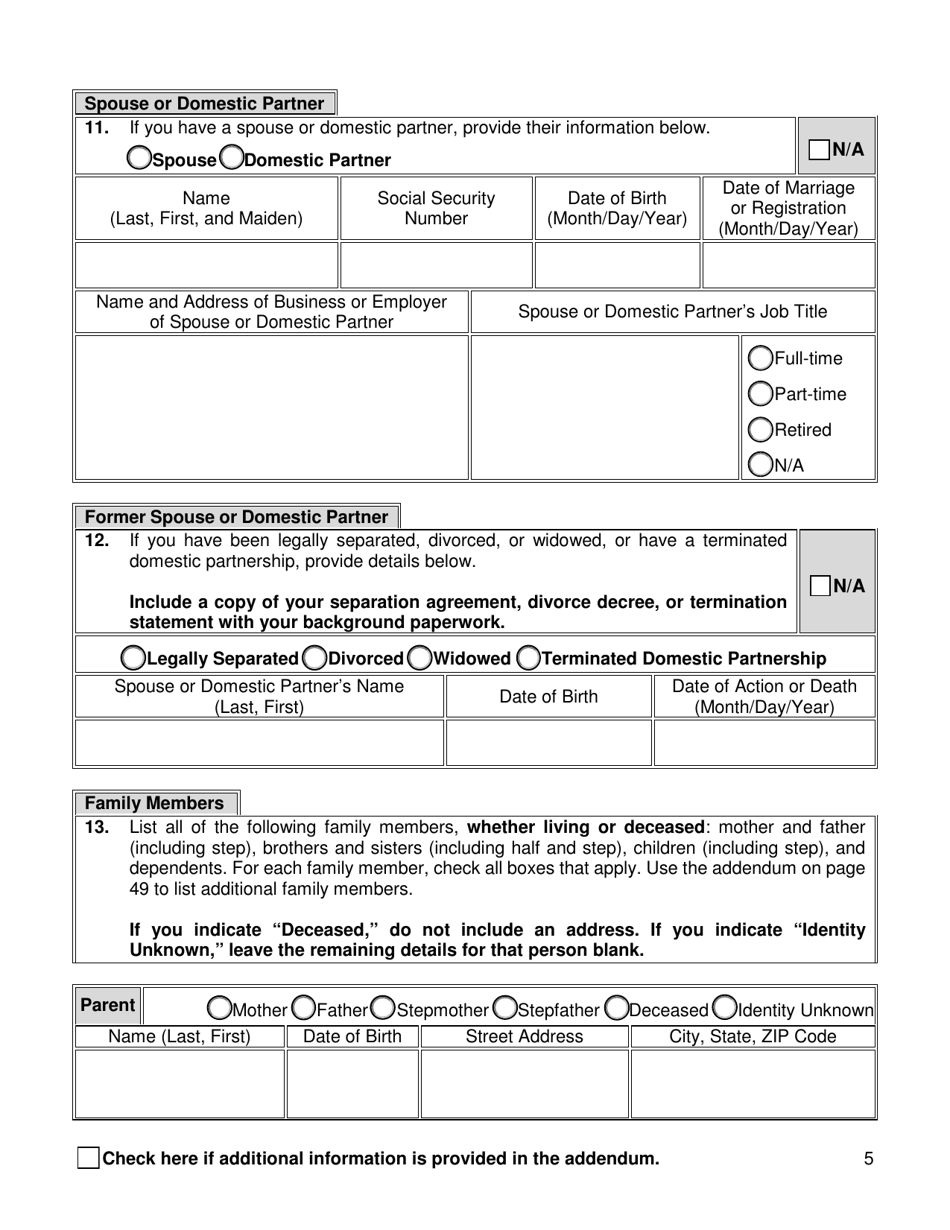 Background Investigation Questionnaire - New York City, Page 5