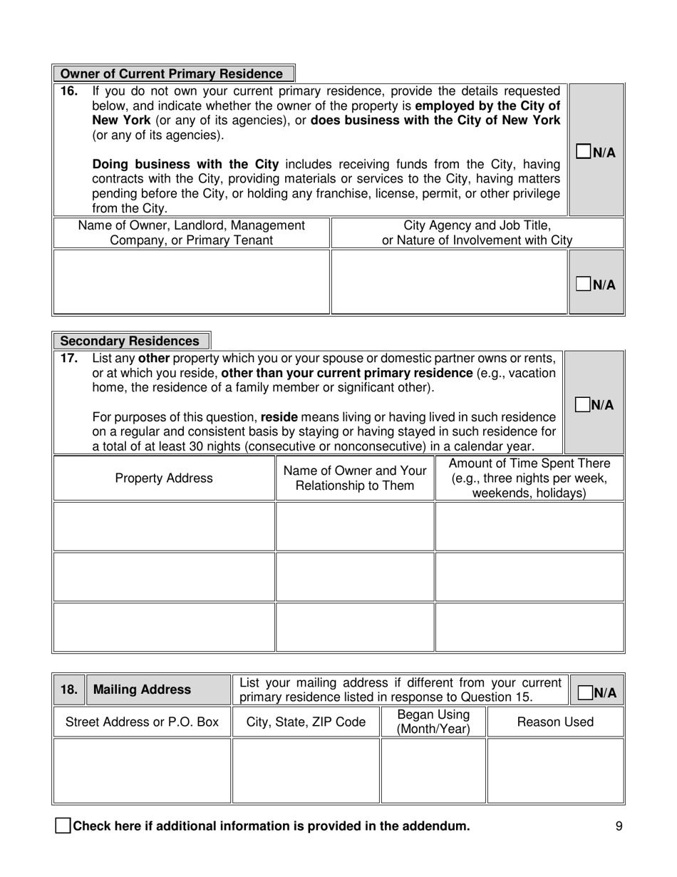 Background Investigation Questionnaire - New York City, Page 9