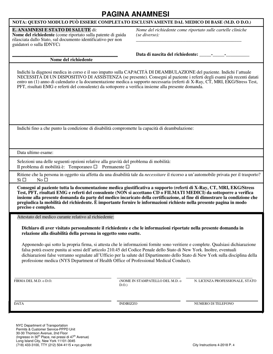 Application for a New York City Parking Permit for People With Disabilities - New York City (Italian), Page 4