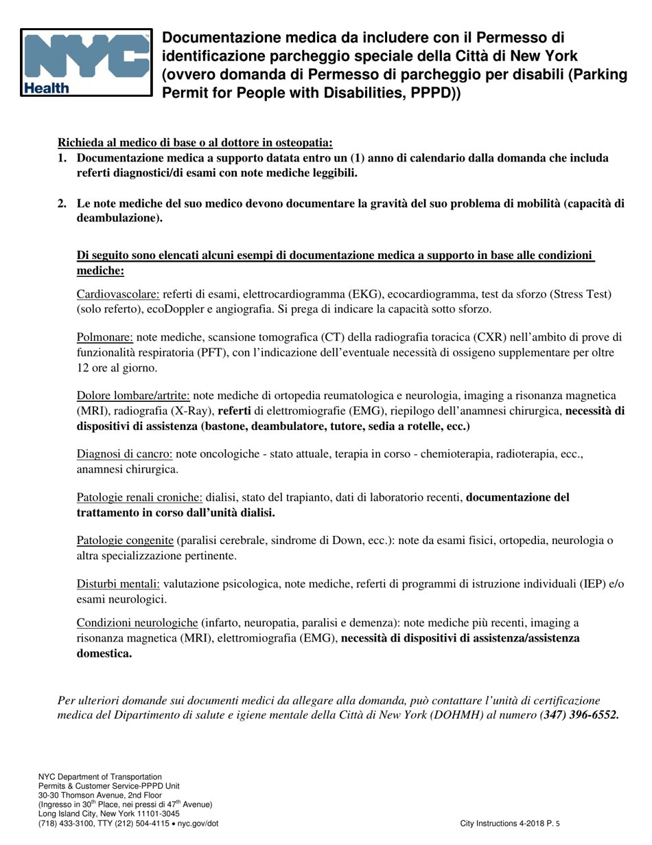 Application for a New York City Parking Permit for People With Disabilities - New York City (Italian), Page 5