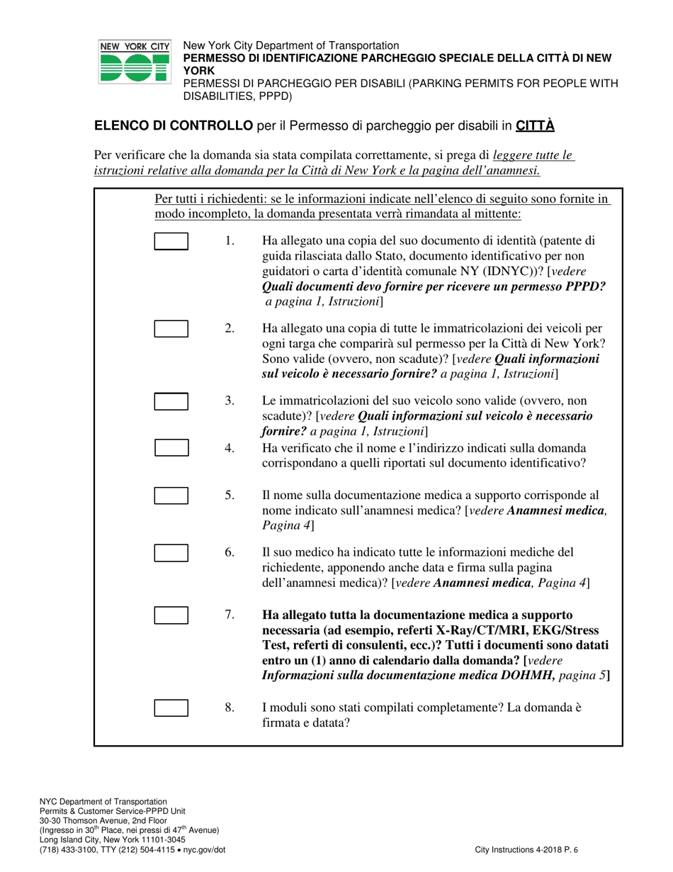 Application for a New York City Parking Permit for People With Disabilities - New York City (Italian), Page 6