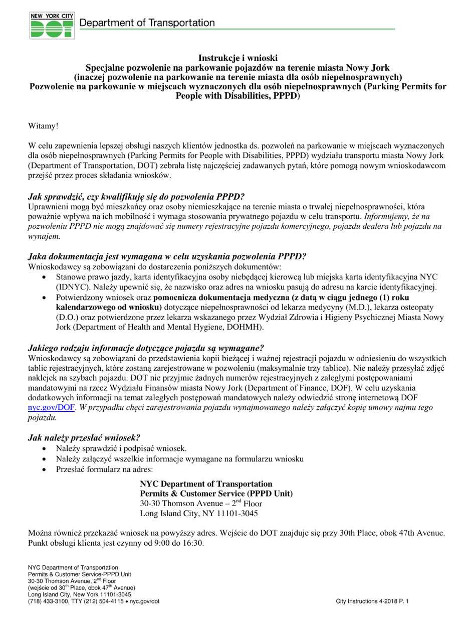 New York City Application for a New York City Parking Permit for People ...