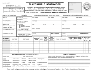 Form AD-4 Plant Sample Information - North Carolina