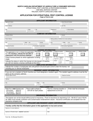 Form 18 Application for Structural Pest Control License - North Carolina