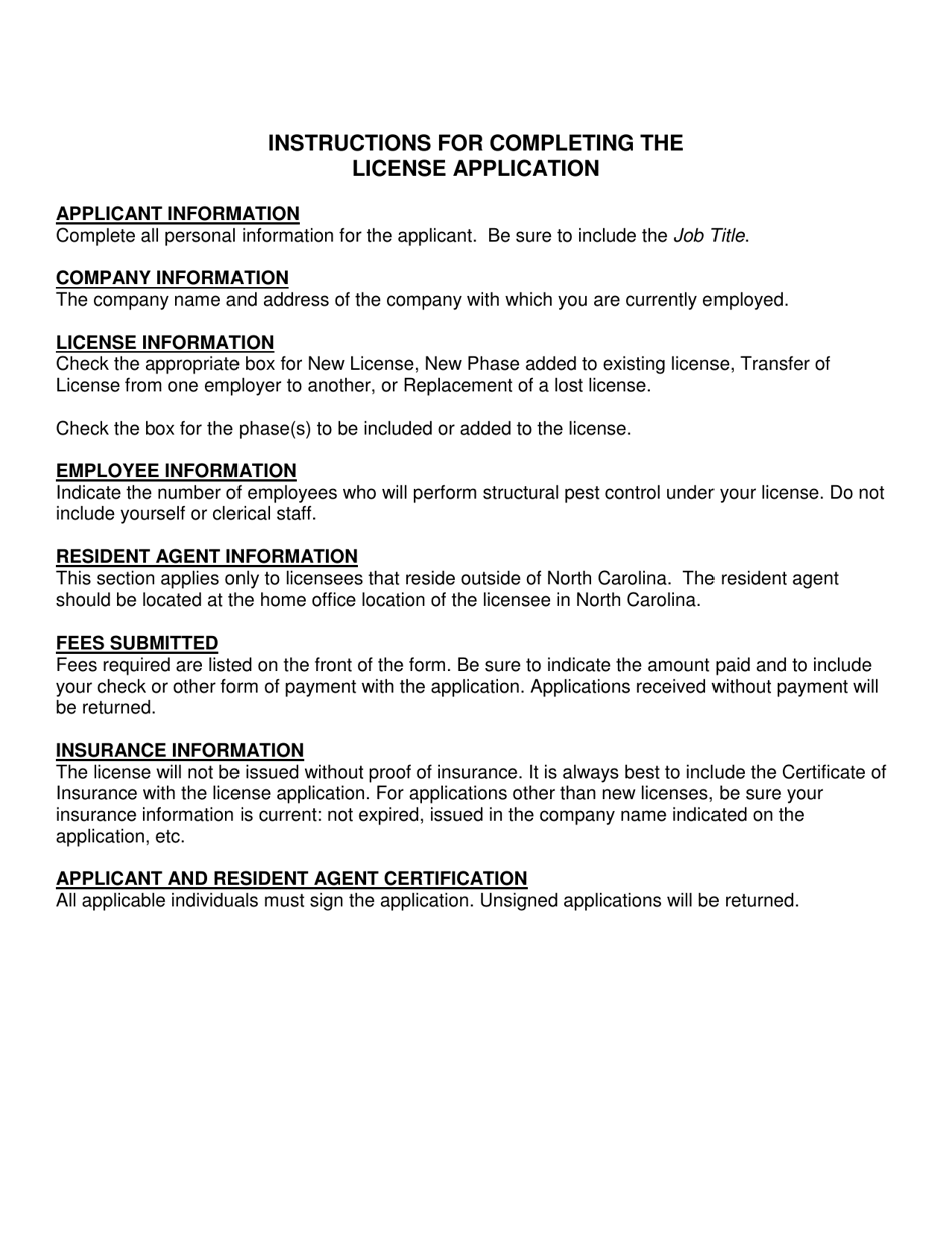 Form 18 Application for Structural Pest Control License - North Carolina, Page 2