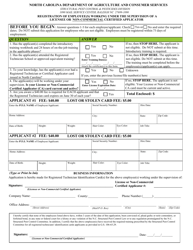 Document preview: Application for Registered Technician's Card - North Carolina