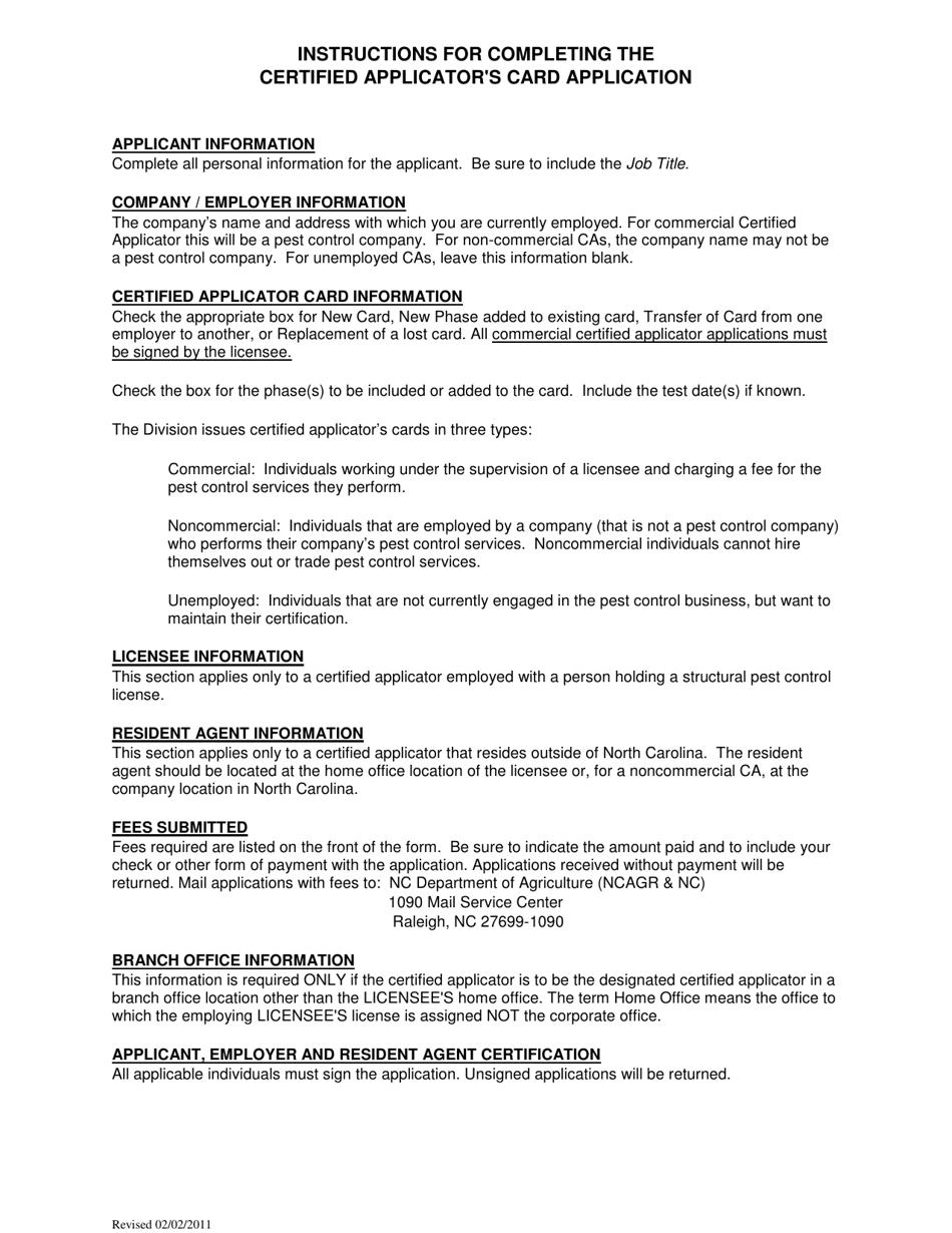 Application for Structural Pest Control Certified Applicators Card - North Carolina, Page 1
