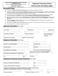 Document preview: Registered Technician School - Application for Enrollment - North Carolina