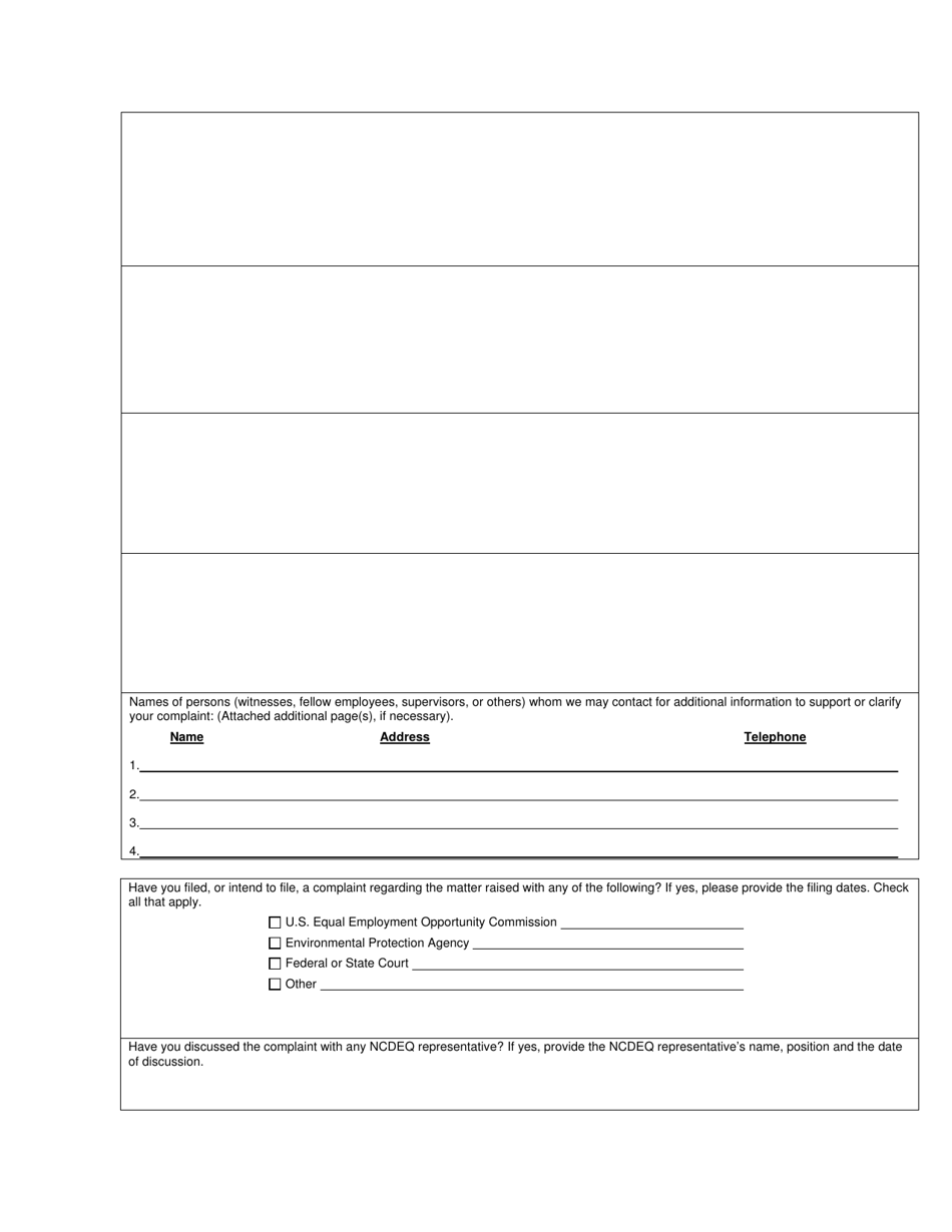 North Carolina Discrimination Complaint Form Download Printable PDF ...