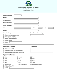 Document preview: Ambient Monitoring Data Request Form - North Carolina