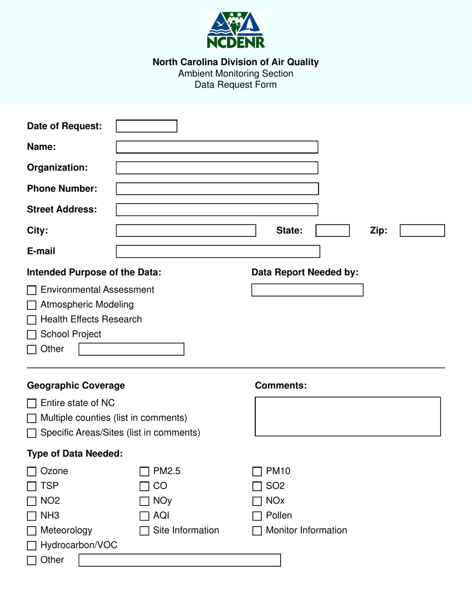 Ambient Monitoring Data Request Form - North Carolina, Page 1