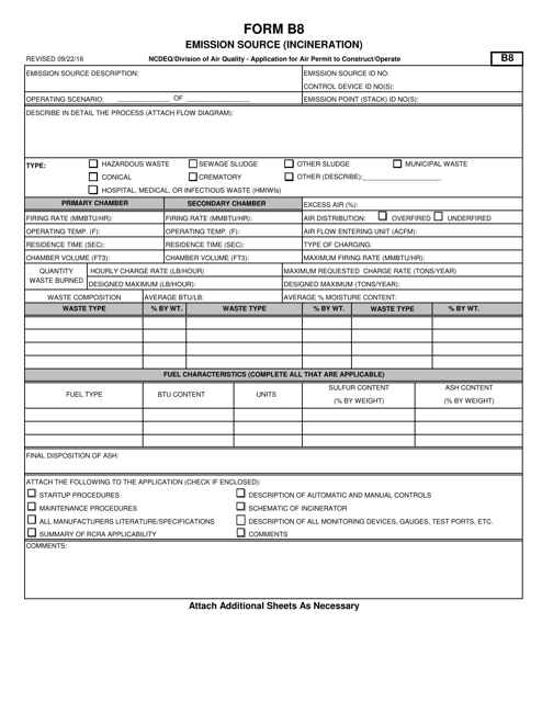 Form B8 Application for Air Permit to Construct/Operate - Emission Source (Incineration) - North Carolina