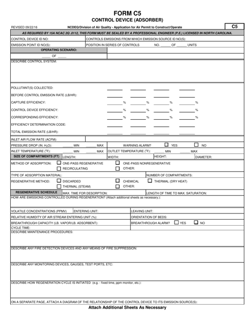 Form C5 Application for Air Permit to Construct/Operate - Control Device (Adsorber) - North Carolina