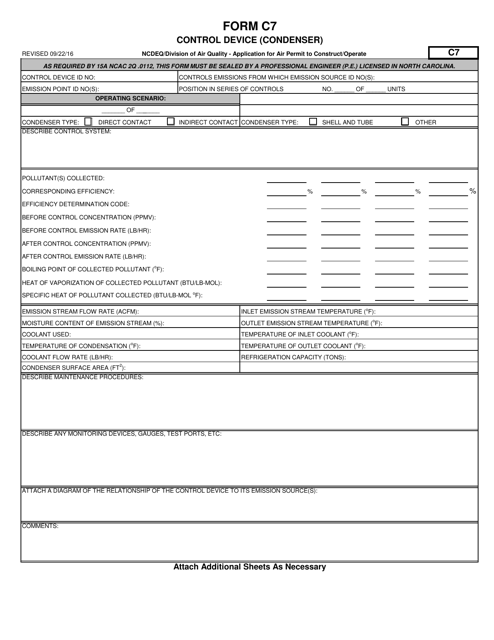 Form C7 Application for Air Permit to Construct/Operate - Control Device (Condenser) - North Carolina