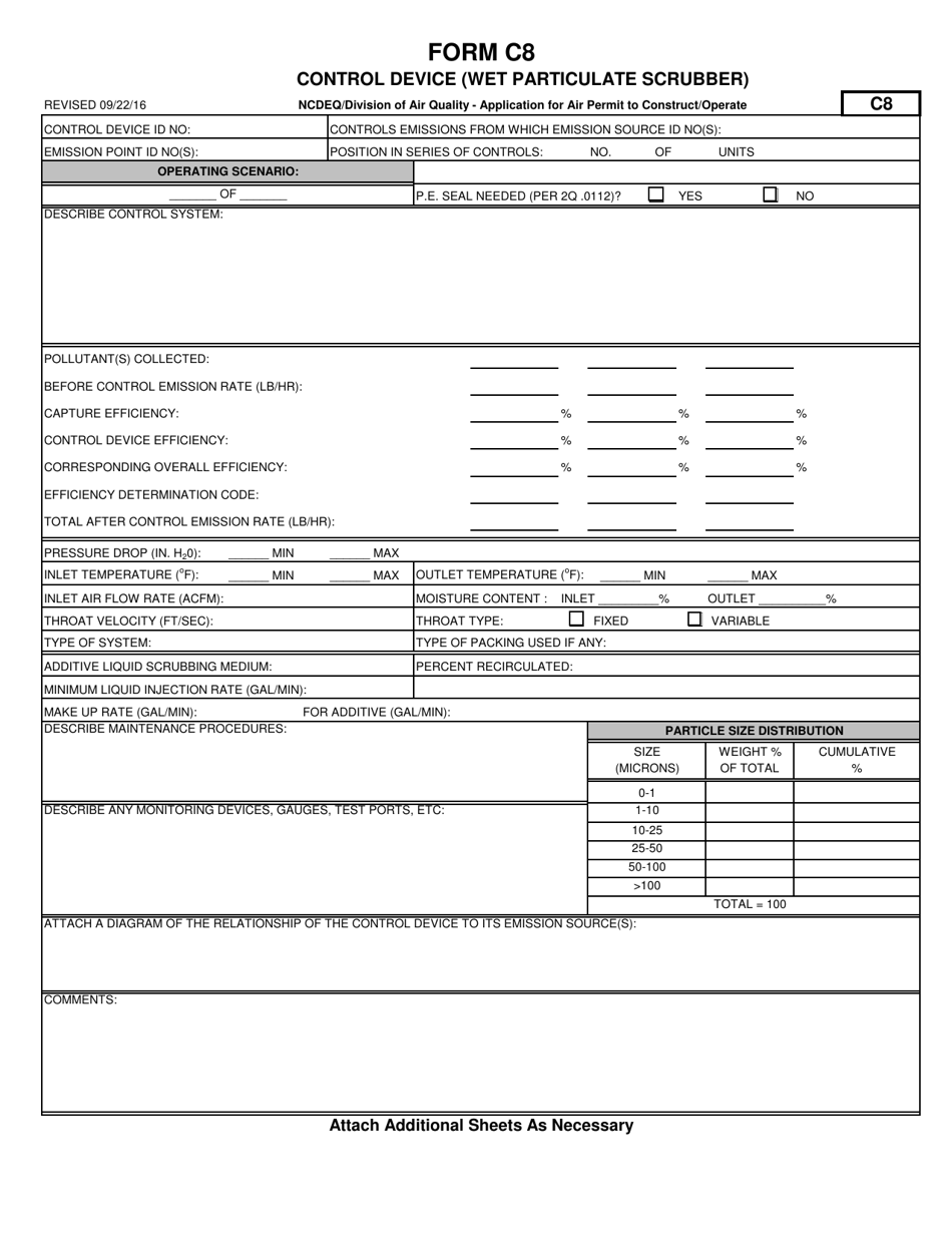 Form C8 Application for Air Permit to Construct / Operate - Control Device (Wet Particulate Scrubber) - North Carolina, Page 1