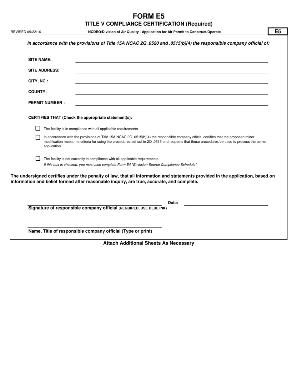 Form E5 - Fill Out, Sign Online And Download Fillable Pdf, North 