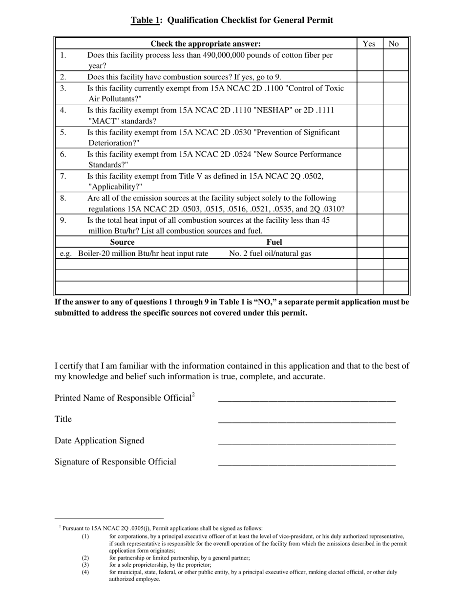 General Permit Application Form for Yarn Spinning Mill - North Carolina, Page 2